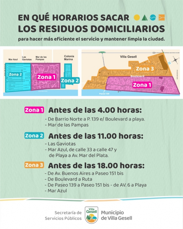 LIMPIEZA: MAPA Y HORARIOS DE RECOLECCIÓN DE RESIDUOS