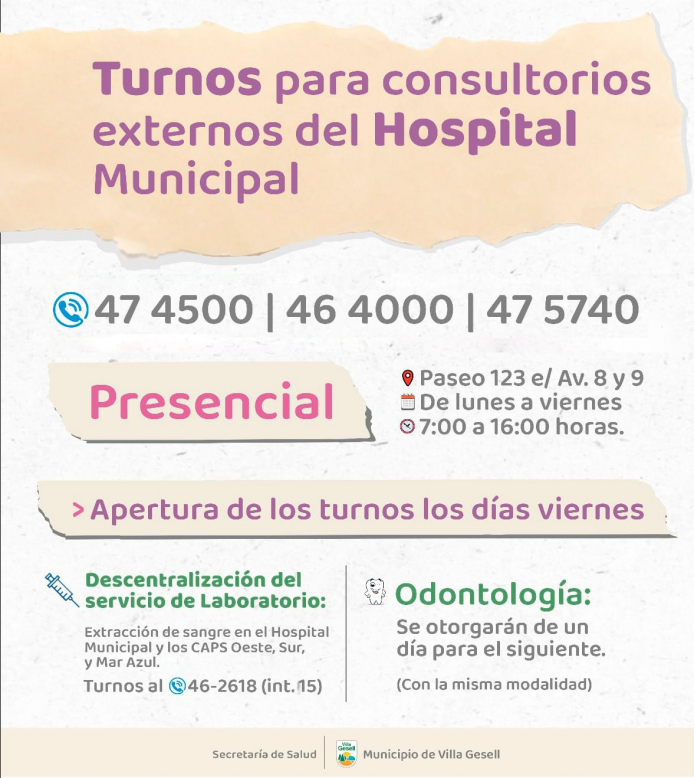 HOSPITAL MUNICIPAL: APERTURA DE TURNOS PARA CONSULTORIOS EXTERNOS
