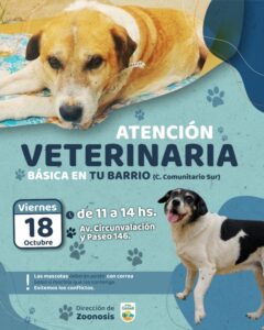 ZOONOSIS REALIZARÁ UNA JORNADA DE ATENCIÓN EN EL CENTRO COMUNITARIO SUR